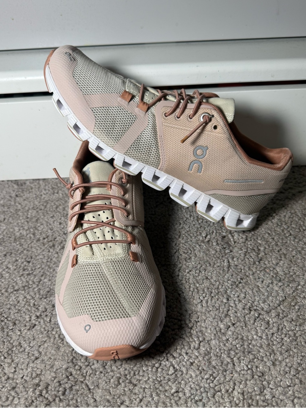 On Running Women's Athletic Shoes in Blush Pink and Cream